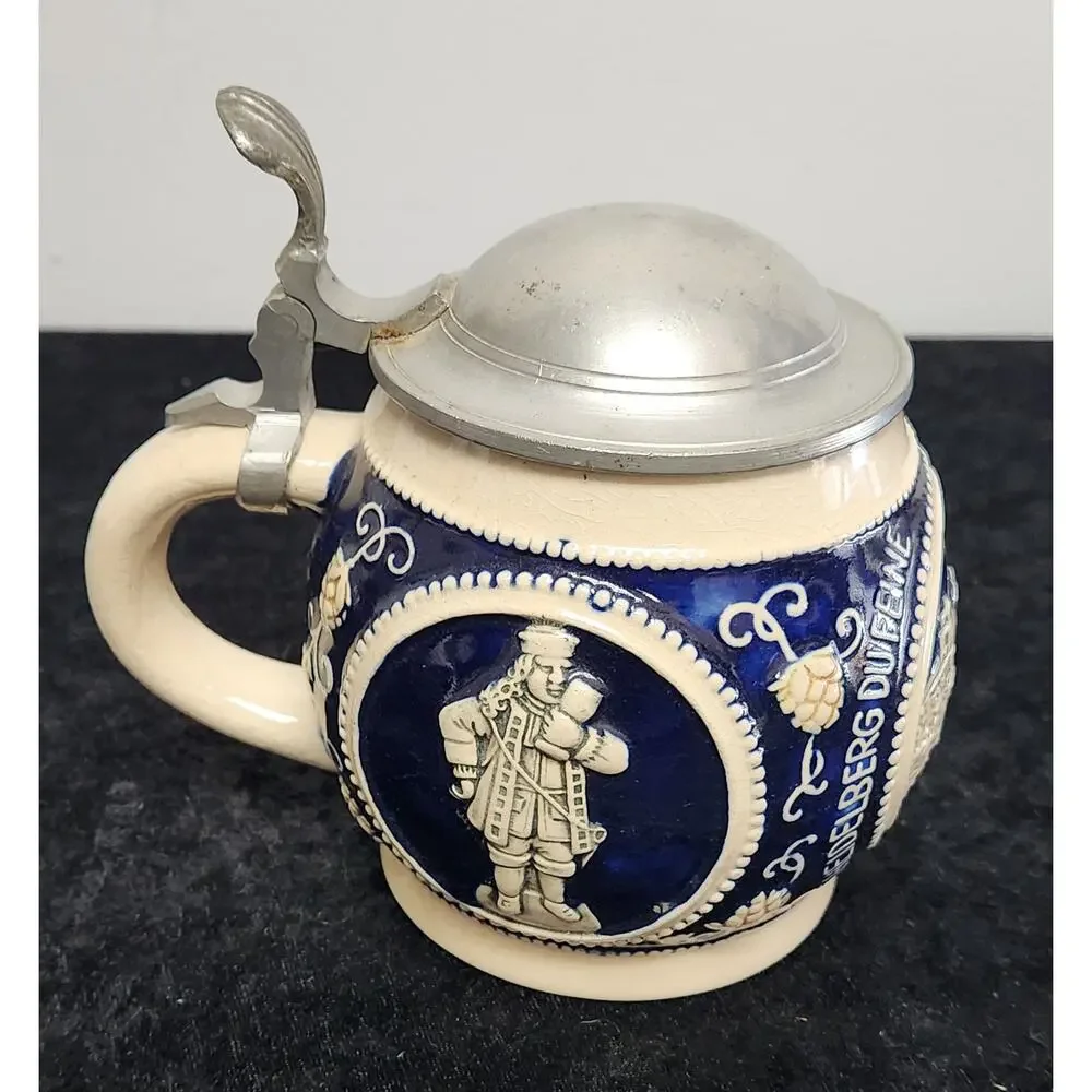 Vintage Stoneware Beer Stein w Pewter Lid Made in Germany